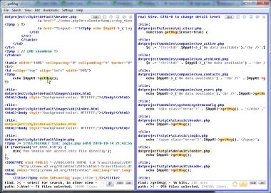 Browsing a mixture of HTML and PHP files in two windows.
